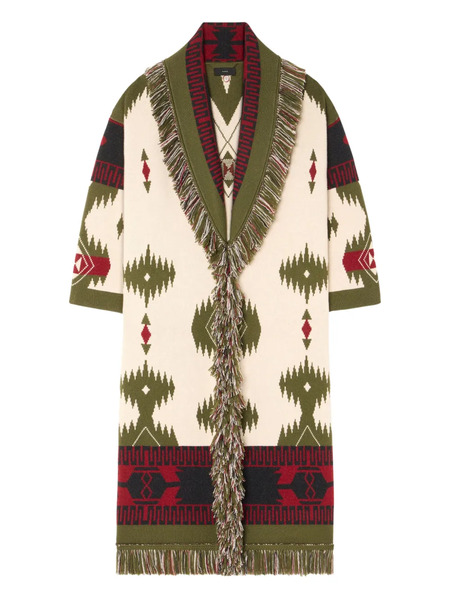 Alanui Icon Jacquard Fringed Coat - White 