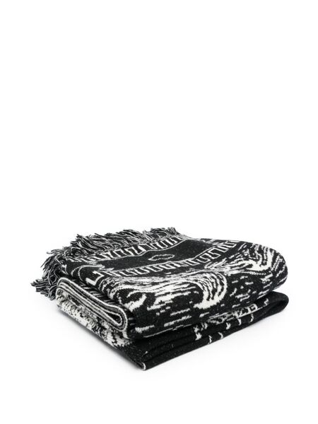  Alanui Intarsia-knit Frayed Scarf - Black 