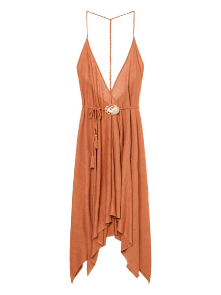  Alanui Mermaid Inside Shell-detail Belted Maxi Dress - Brown 