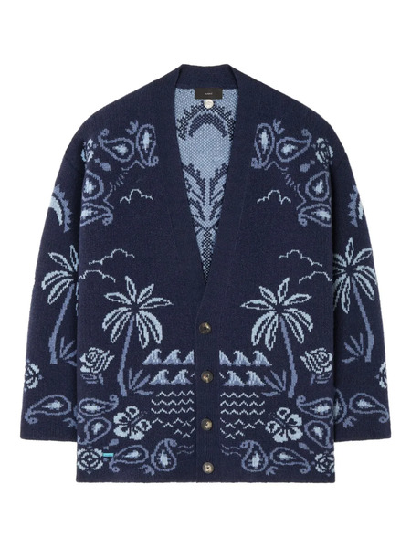  Alanui Palm-tree Paisley Cardigan - 4642-midnight-denim 