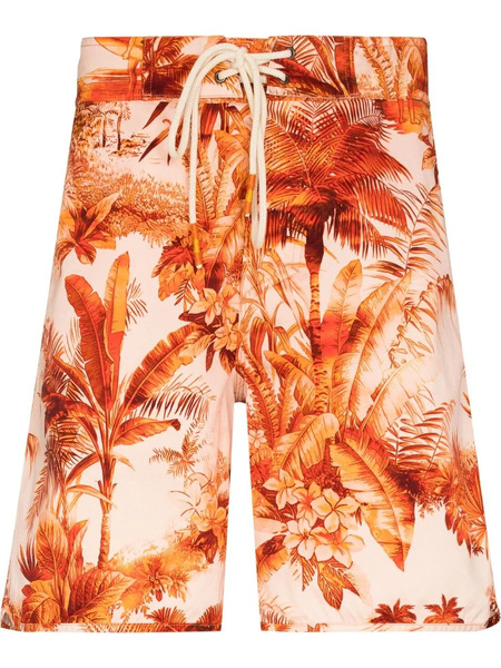  Alanui Palm-tree Print Swim Shorts - Orange 