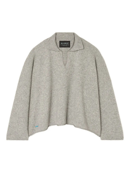  Alanui Ribbed Polo Neck Top - Grey 