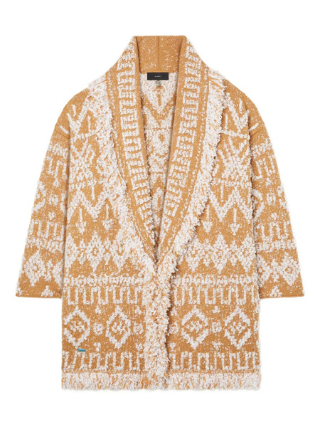  Alanui Send Beat Geometric-pattern Fringed Cardi-coat - Neutrals 