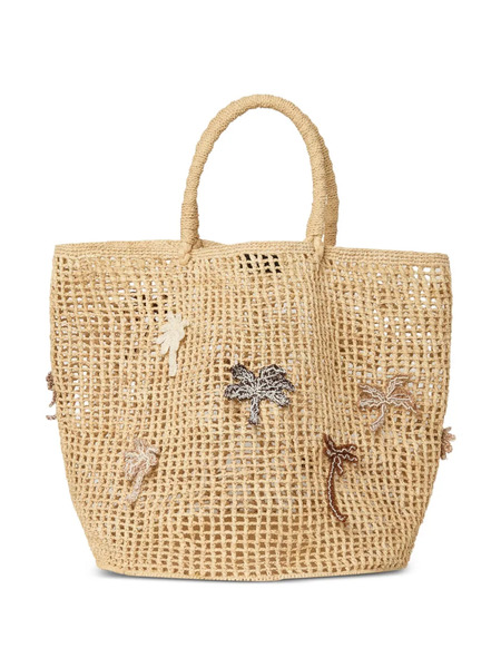  Alanui Where The Waves Begings Palm-tree Raffia Tote Bag - Neutrals 