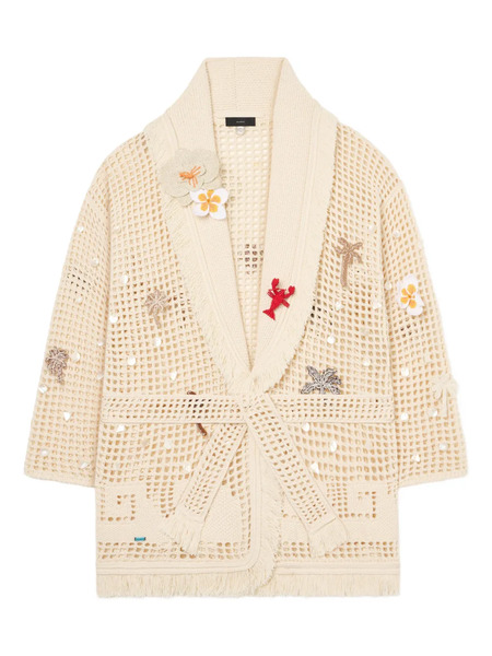  Alanui Where The Waves Begins Appliqué Fringed Cardi-coat - Neutrals 