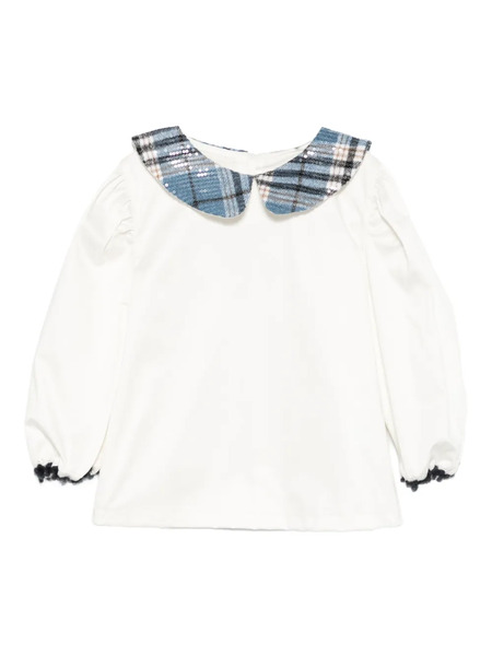  Alapage Sequin Check Collar Blouse - White 