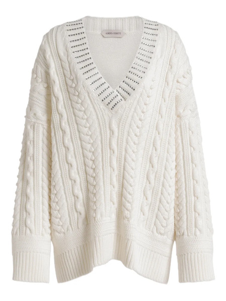  Alberta Ferretti Aran Cable-knit Sweater - Neutrals 