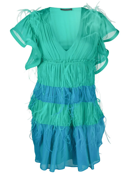  Alberta Ferretti Feather Embellished Short Dress - Green 