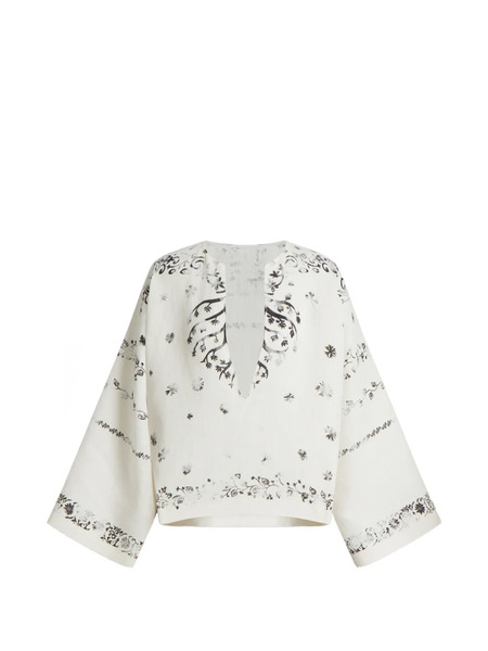  Alberta Ferretti Floral V-neck Blouse - White 