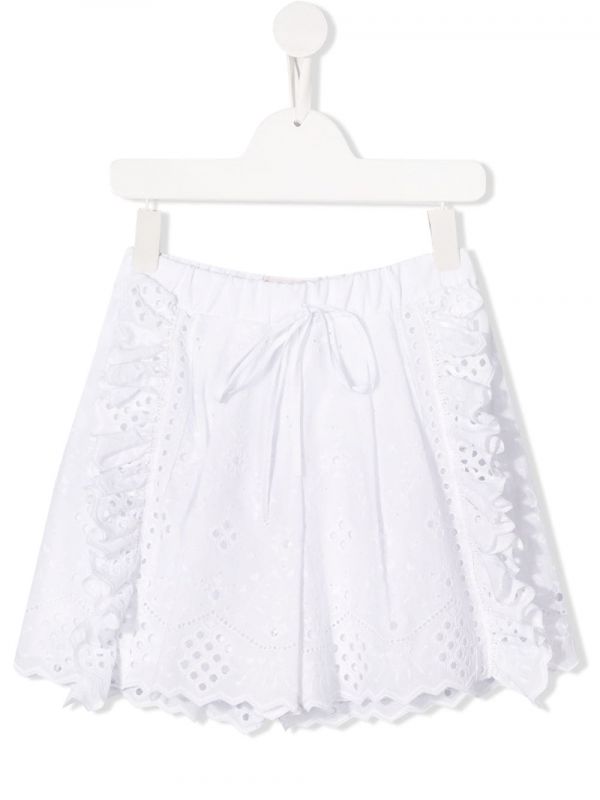  Alberta Ferretti Kids Embroidered Ruffled Shorts - White 