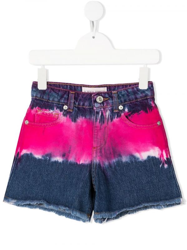  Alberta Ferretti Kids Tie-dye Denim Shorts - Pink 