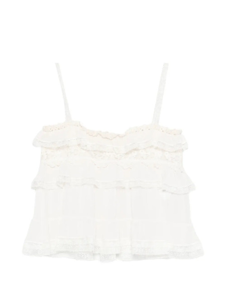  Alberta Ferretti Lace Ruffled Top - White 