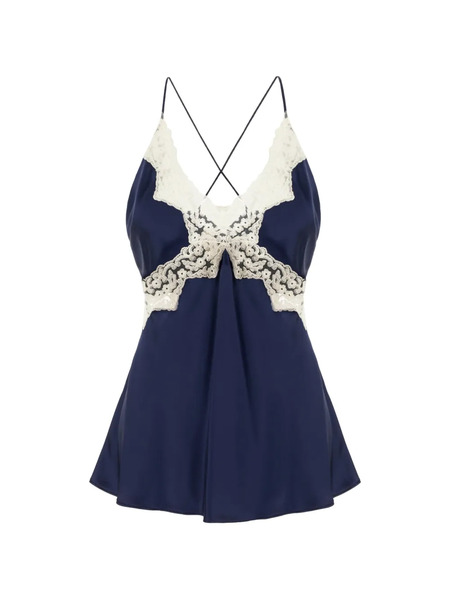  Alberta Ferretti Lace-trim Top - Blue 