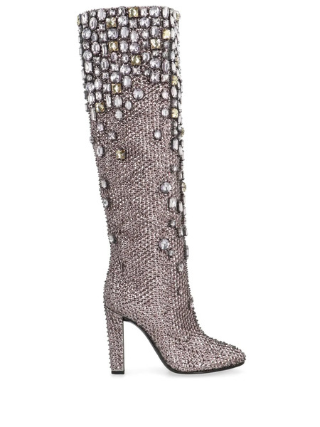 Alberta Ferretti Rhinestone-appliqué Boots - Silver 