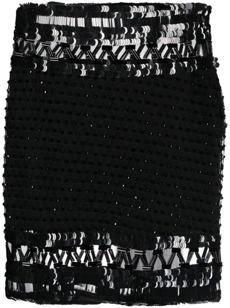  Alberta Ferretti Ricamato Tulle Beaded Miniskirt - Black 