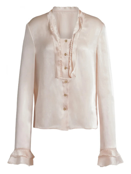  Alberta Ferretti Ruffled Buttoned Shirt - Neutrals 