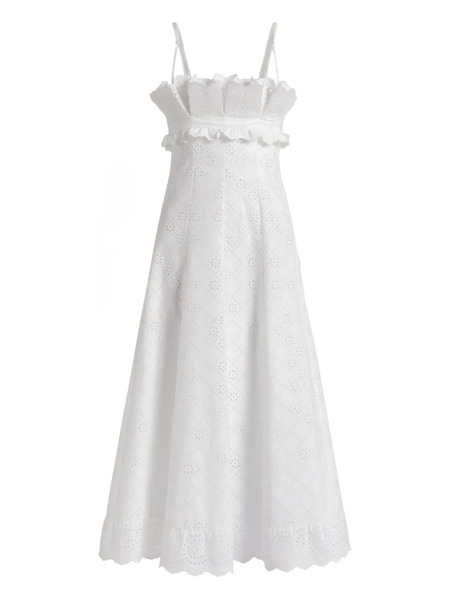  Alberta Ferretti Ruffled Eyelet Dress - White 