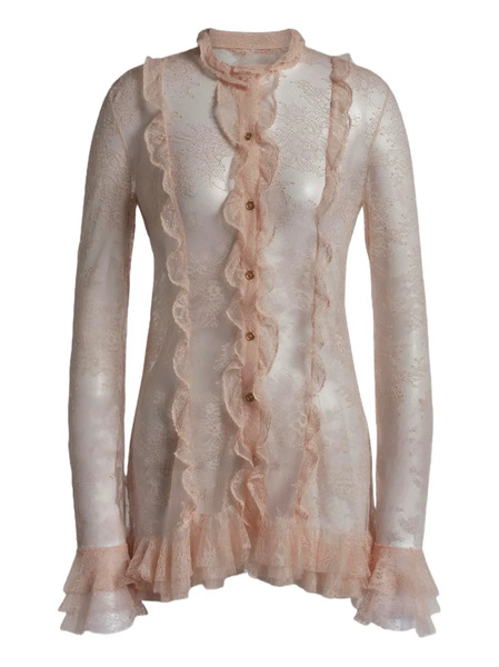  Alberta Ferretti Ruffled Lace Blouse - Neutrals 