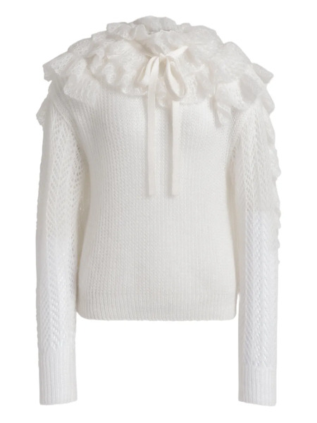  Alberta Ferretti Ruffled Tie Sweater - White 