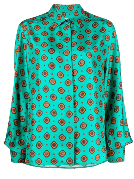 Alberto Biani Geometric-print Silk Shirt - Green 