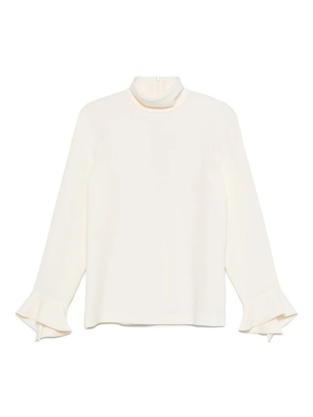  Alberto Biani High-neck Bell-sleeve Blouse - Neutrals 