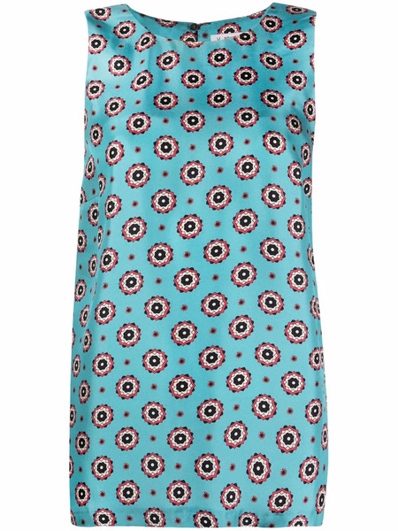  Alberto Biani Medallion-print Sleeveless Silk Blouse - Blue 