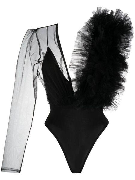  Alchemy Ruffled Single-sleeve Bodysuit - Black 