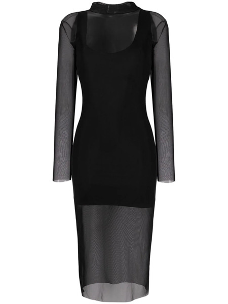  Alchemy Semi-sheer High-neck Midi Dress - Black 