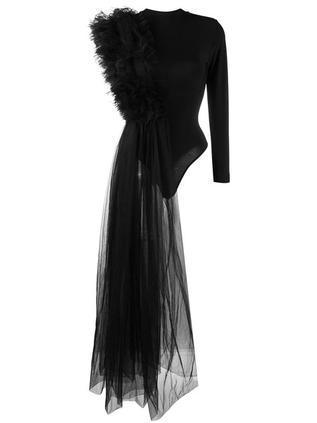  Alchemy X Lia Aram Ruched Tulle Jersey Bodysuit - Black 