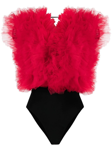  Alchemy X Lia Aram Ruffled-trim Sleeveless Bodysuit - Red 