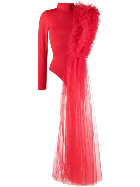  Alchemy X Lia Aram Tulle Ruffle Detail Bodysuit - Red 