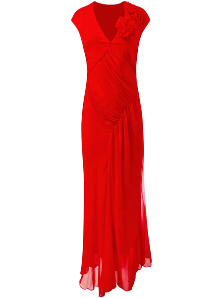  Alejandra Alonso Rojas Draped Chiffon Dress - Red 
