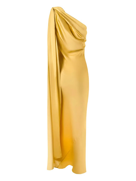  Alejandra Alonso Rojas Draped One-shoulder Midi Dress - Yellow 