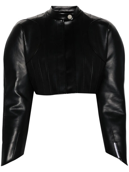  Aleksandre Akhalkatsishvili Shoulder-pads Cropped Biker Jacket - Black 
