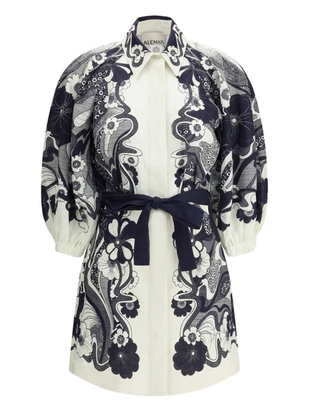  Alemais Floral-print Puff-sleeve Mini Dress - White 