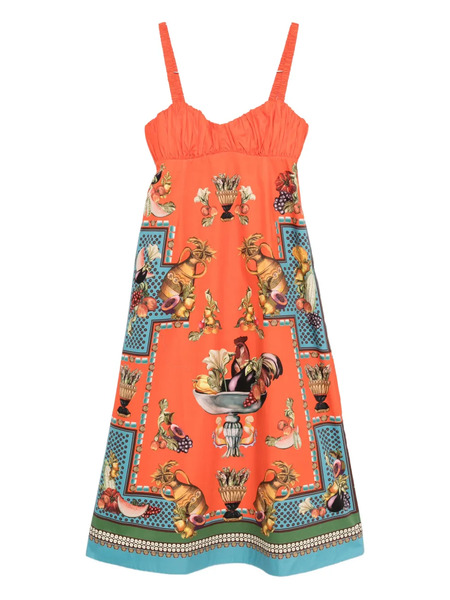  Alemais Fruit-print Smocked Dress - Orange 