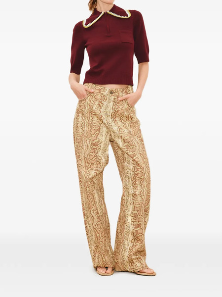  Alemais Jasper Crochet-trim Polo Top - Brown 