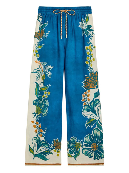  Alemais Luca Floral-print Wide-leg Linen Trousers - Blue 