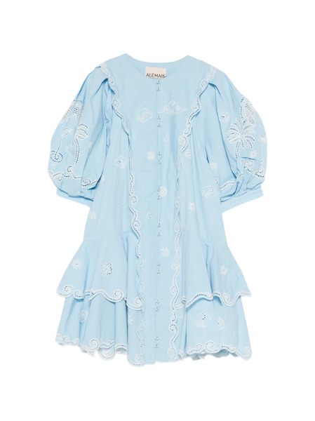  Alemais Maizy Embroidered Puff-sleeves Mini Dress - Blue 