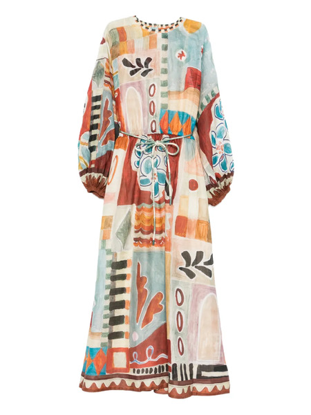  Alemais Patchwork Tie-belt Midi Dress - Red 
