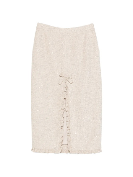  Alessandra Rich Bow-embellished Sequined Skirt - Neutrals 