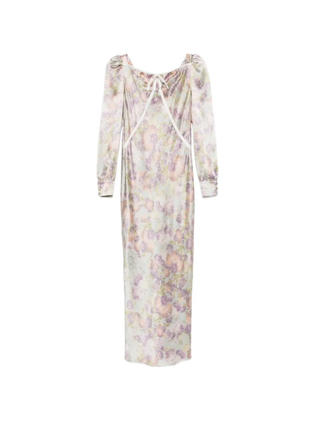  Alessandra Rich Bow Floral Silk Midi Dress - Neutrals 