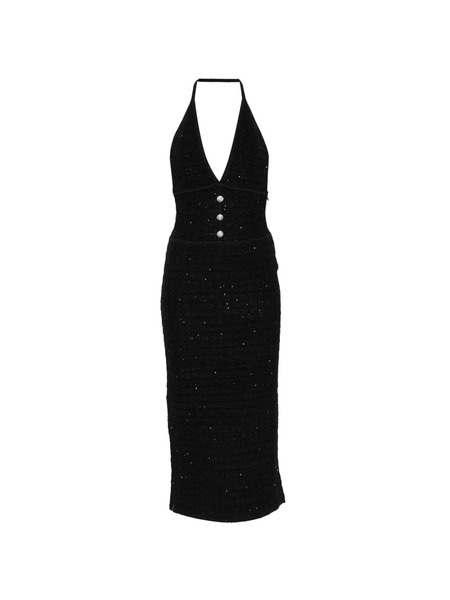  Alessandra Rich Buttoned V-neck Midi Dress - Black 