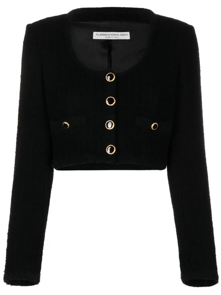  Alessandra Rich Cropped Bouclé Jacket - Black 