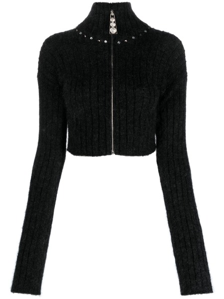  Alessandra Rich Embellished Ribbed-knit Cardigan - Grey 