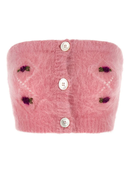  Alessandra Rich Embroidered Button Top - Pink 