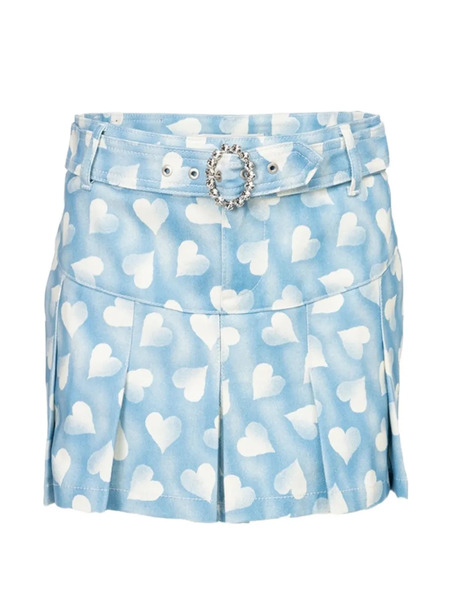  Alessandra Rich Heart Print Belted Mini Skirt - Blue 