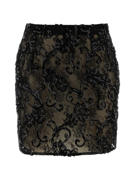  Alessandra Rich Lace Detail Mini Skirt - Black 