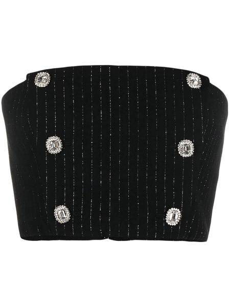  Alessandra Rich Pinstripe Crystal-embellished Crop Top - Black 