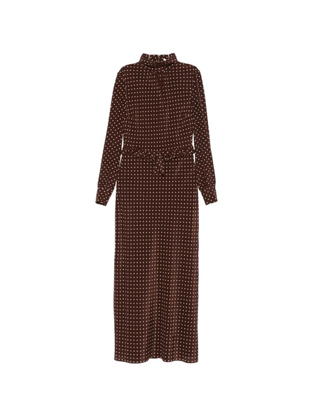  Alessandra Rich Polka Dot Print High-neck Midi Dress - Brown 